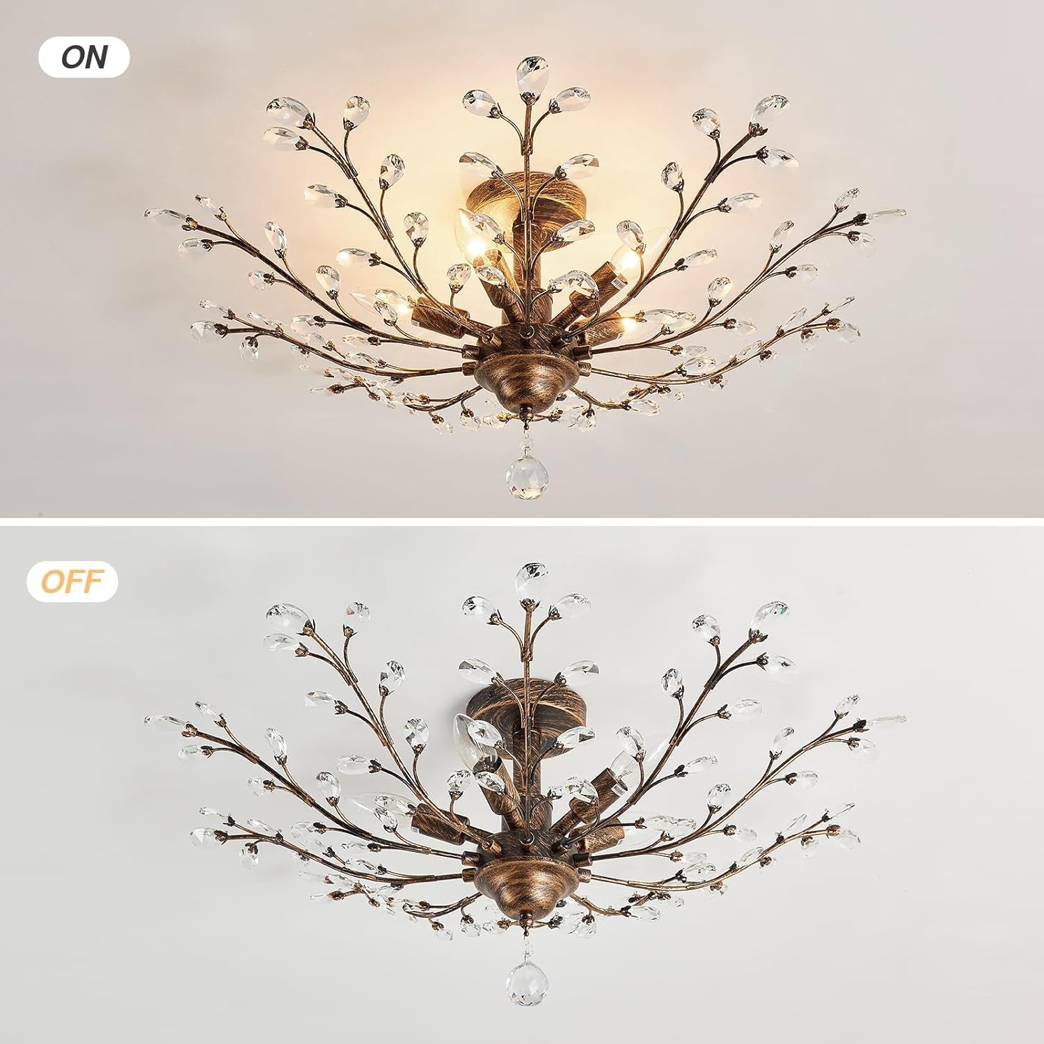 Five Light Vintage Crystal Chandelier Bronze Fixture-3
