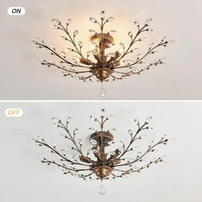 Five Light Vintage Crystal Chandelier Bronze Fixture-3