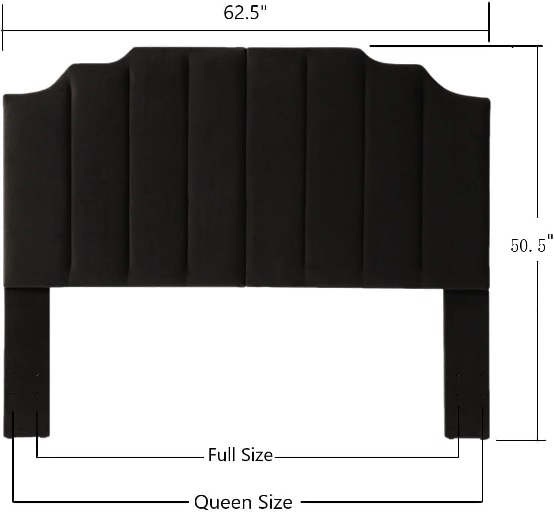 Elegant Black Velvet Tufted Queen Headboard with Curved Design-1