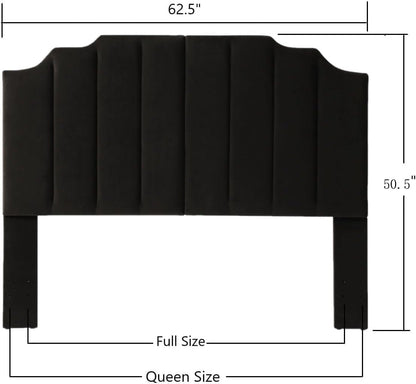 Elegant Black Velvet Tufted Queen Headboard with Curved Design-1
