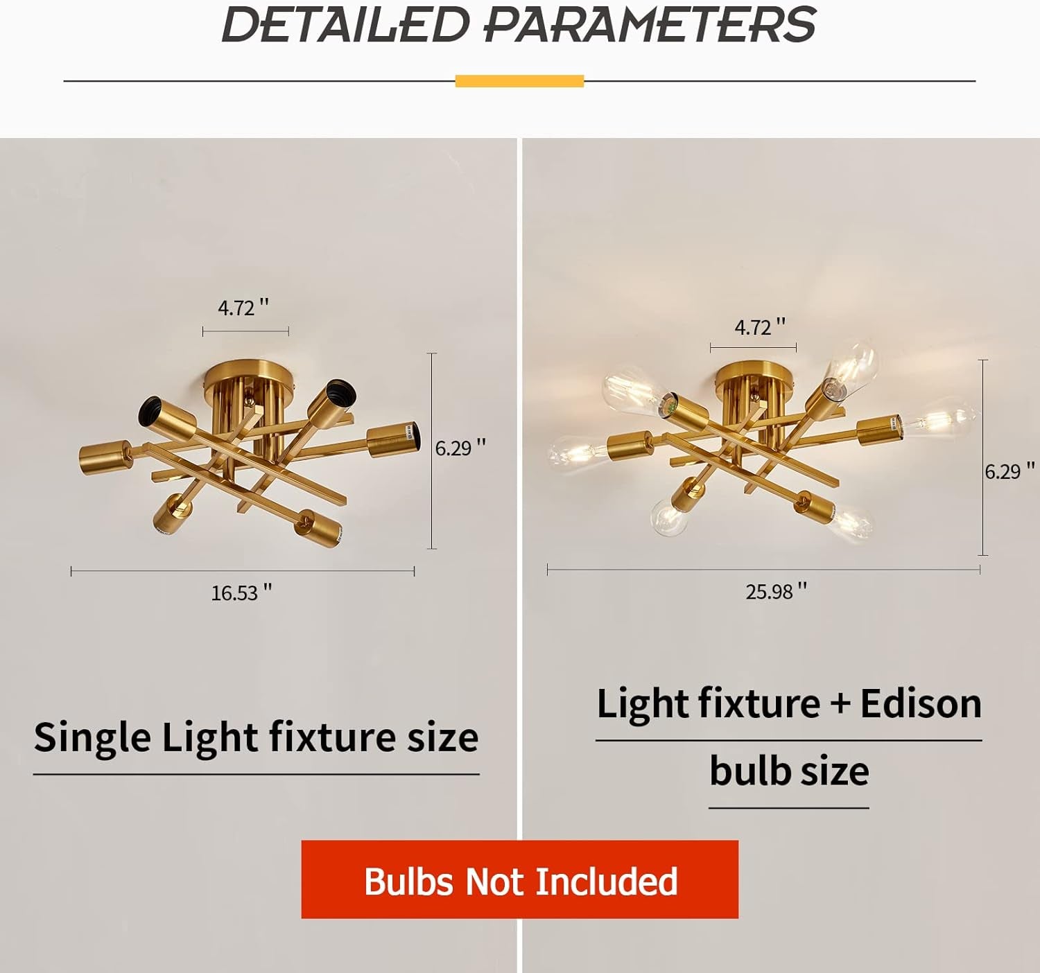 6-Light Gold Sputnik Chandelier Semi Flush Modern-4