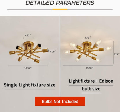 6-Light Gold Sputnik Chandelier Semi Flush Modern-4