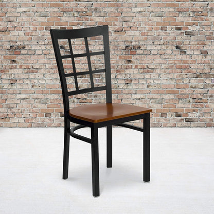 HERCULES Series Black Window Back Metal Restaurant Chair - Cherry Wood Seat-1