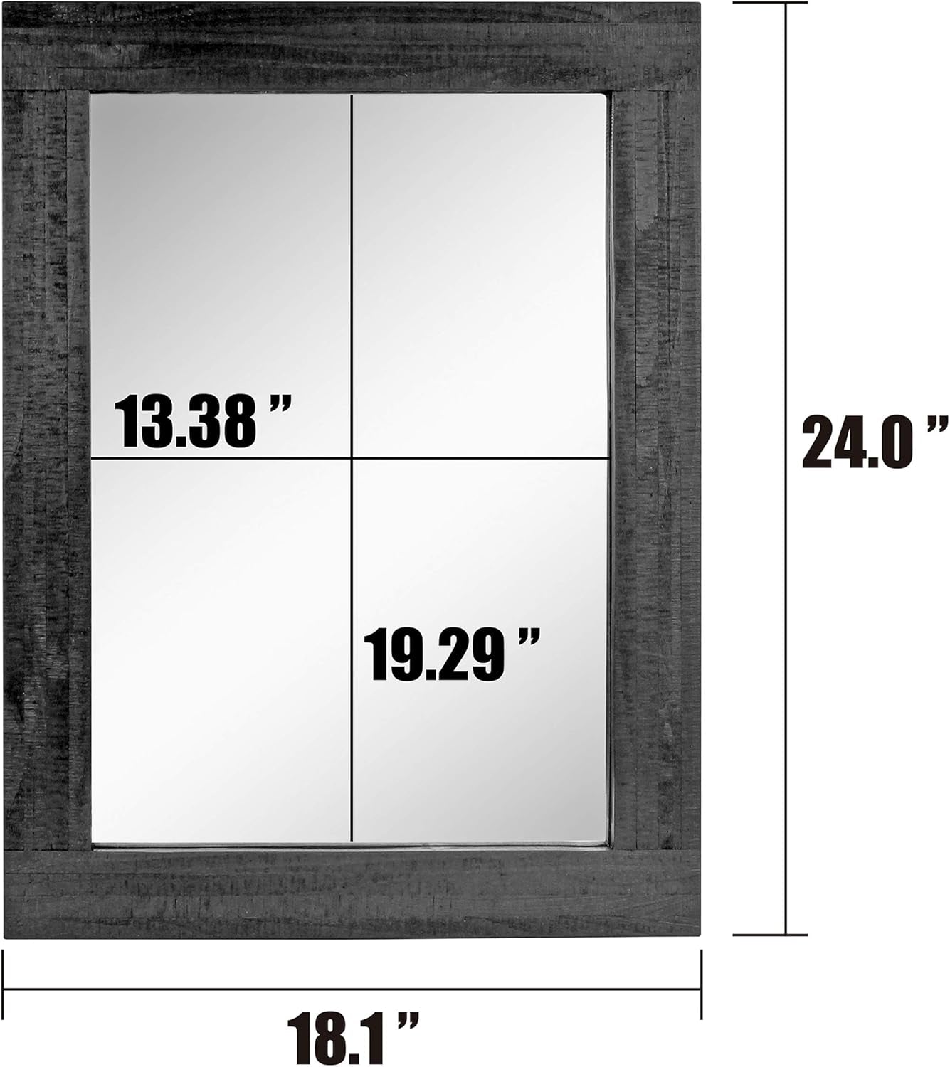 24" X 18" Rectangle Black Wood Frame Wall Mirror with Attached Hanging Brackets, Decorative Country Rustic Decor for the Living Room, Bedroom, Bathroom, Hallway, and Entryway-3