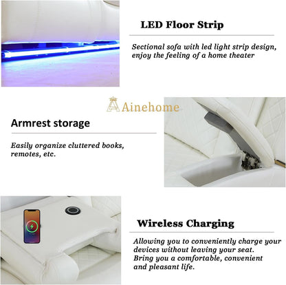 Luxury Living Room Furniture Sets Power Recliner Sectional Sofa Recliner Couch Set Recliner Leather Couch and Recliner Set Loveseat Chair for House/Office/Theater Seating(Creamy White)-2