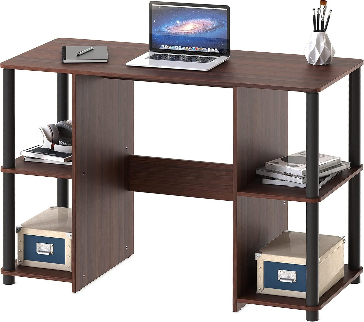 38-Inch Home Office Wood Desk with Double Sided Shelves, Cherry-4