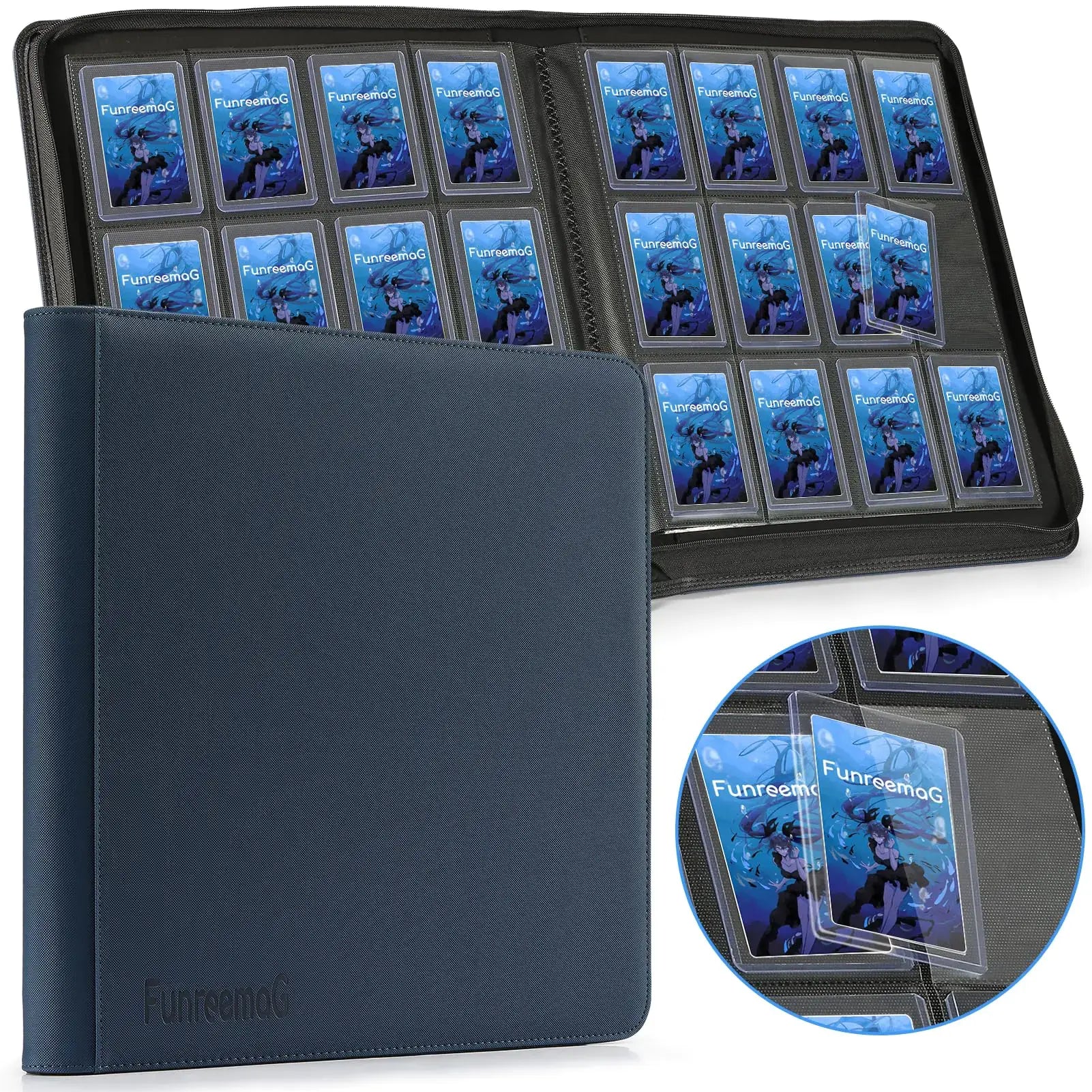 Trading card binder for TCG cards with 12 pockets and toploader storage solution