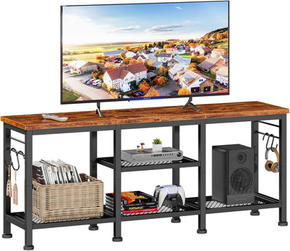 TV Stand for Tvs up to 55 Inch, Entertainment Center with Open Storage Shelves, TV Media Console Table with Soundbar Shelf for Living Room, Bedroom, Rustic Brown-0