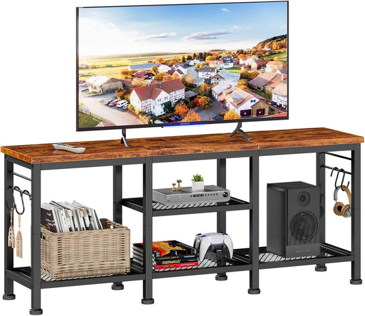 TV Stand for Tvs up to 55 Inch, Entertainment Center with Open Storage Shelves, TV Media Console Table with Soundbar Shelf for Living Room, Bedroom, Rustic Brown-0