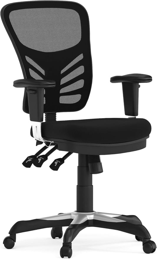 Nicholas Mid-Back Swivel Office and Gaming Chair, Ergonomic Mesh Office Chair with Adjustable Lumbar Support and Height, Black-0