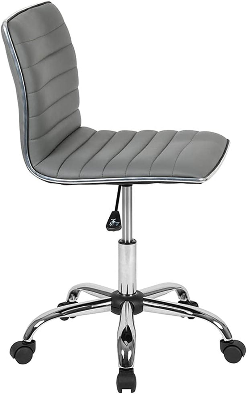 Alan Low Back Designer Armless Light Gray Ribbed Swivel Task Office Chair-3
