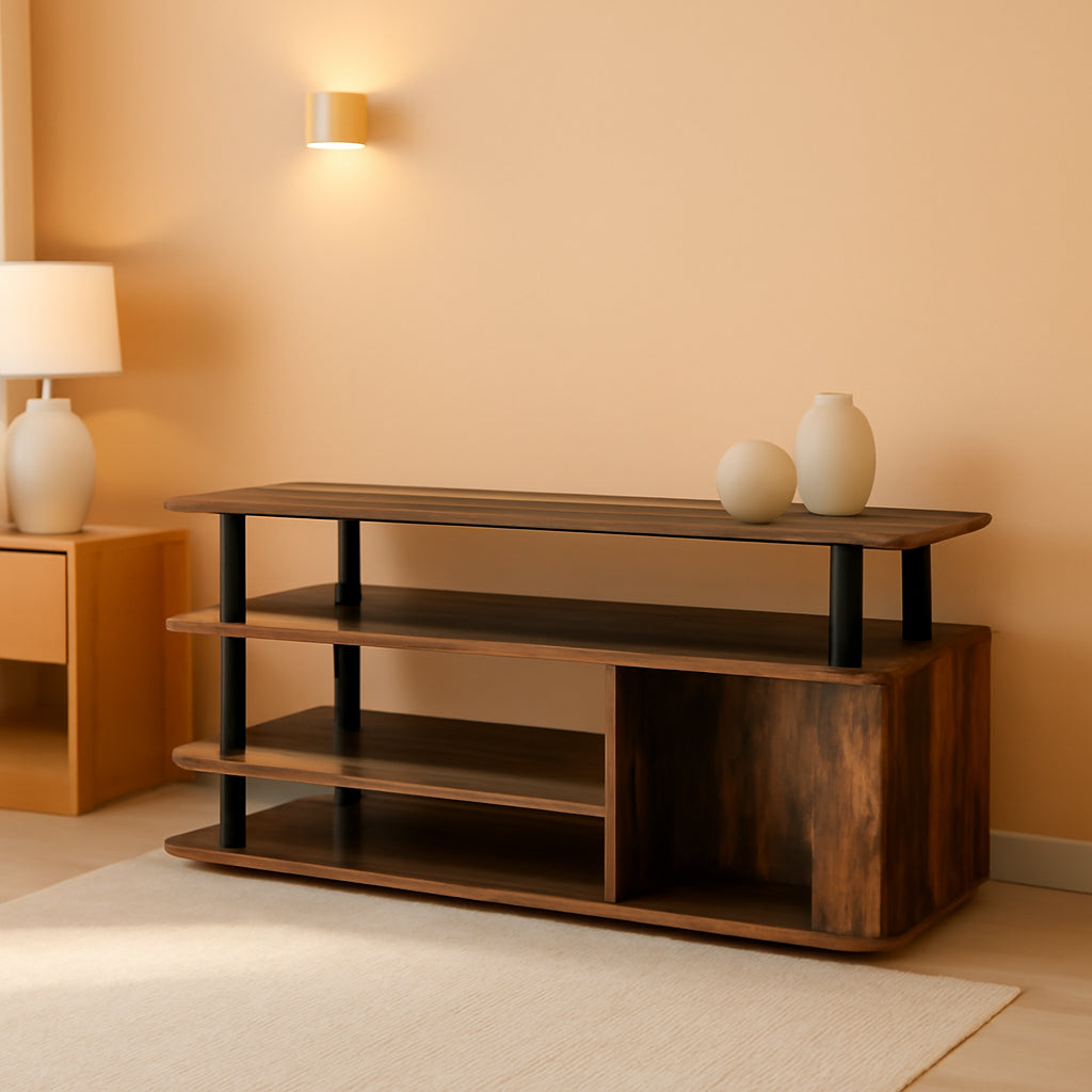 JAYA TV Stand for Tvs up to 50 Inch with Open Storage, Amber Pine/Black-0