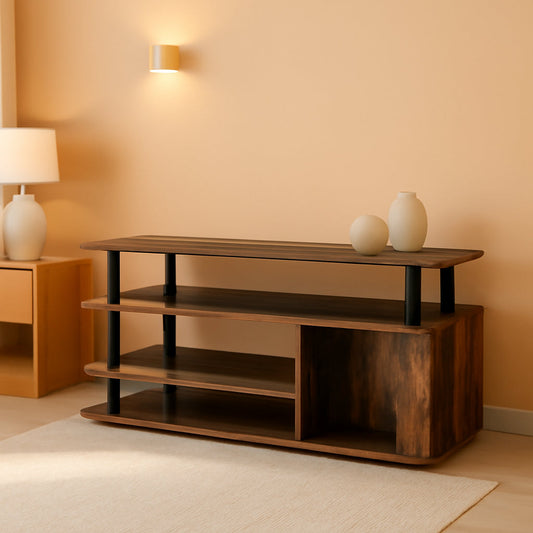 JAYA TV Stand for Tvs up to 50 Inch with Open Storage, Amber Pine/Black-0