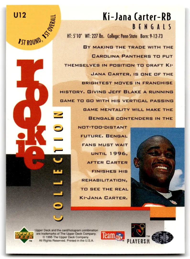1995 Collector’s Choice Ki-Jana Carter Rookie Cincinnati Bengals #U12