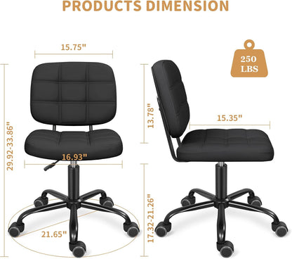Armless Home Office Desk Chair with Wheels, Modern Ergonomic Drafting Rolling Chair with 360° Swivel Wheels,Height Adjustable Computer Task Chairs for Small Space, Black-2