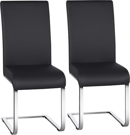 Dining Chairs Modern Living Room Chairs Leather Upholstered Side Chairs with Metal Legs for Kitchen Wedding, Set of 2, Black-0