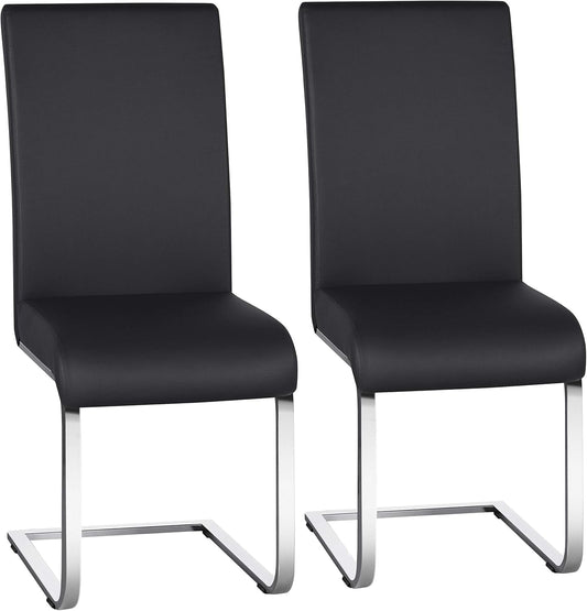 Dining Chairs Modern Living Room Chairs Leather Upholstered Side Chairs with Metal Legs for Kitchen Wedding, Set of 2, Black-0