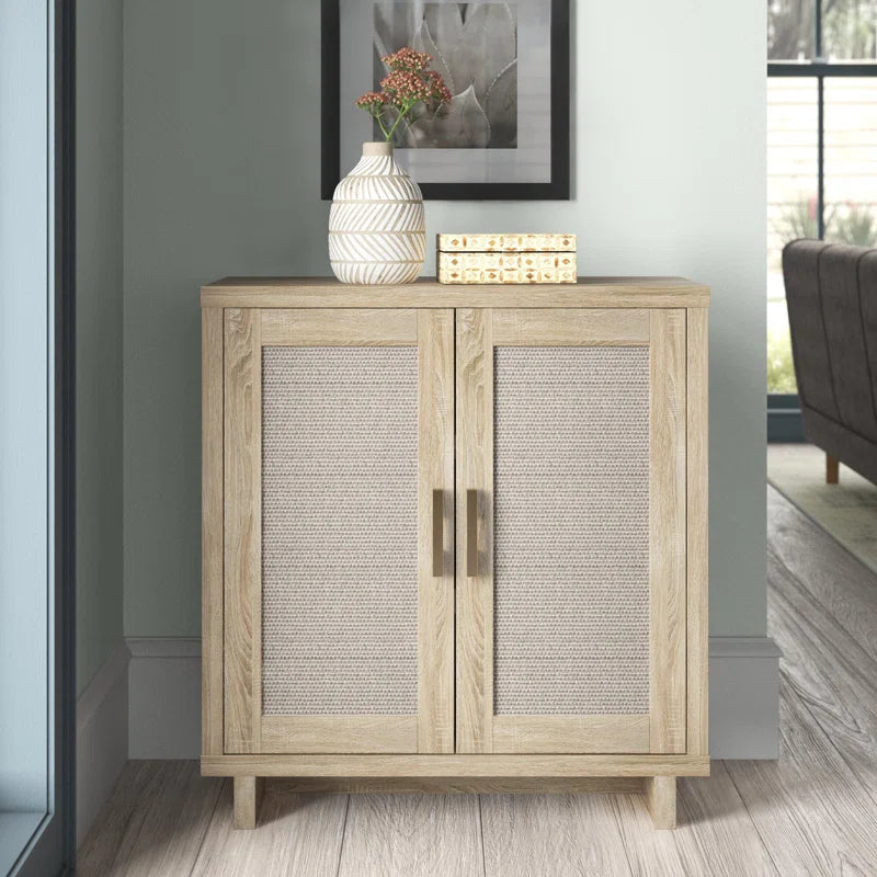 Linen Panel Coastal Accent Cabinet With Adjustable Shelves-3