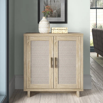 Linen Panel Coastal Accent Cabinet With Adjustable Shelves-3