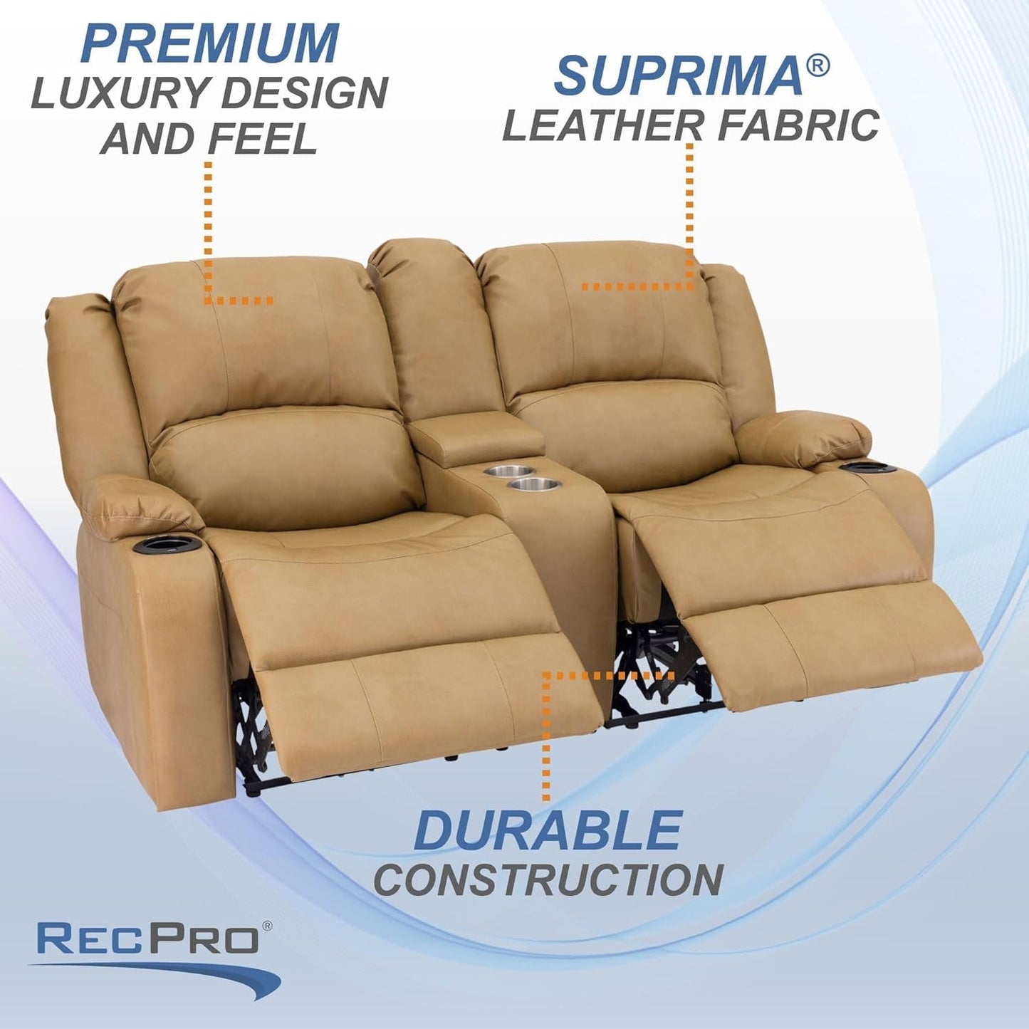 Charles 67" Powered Double RV Wall Hugger Recliner Sofa RV Loveseat with Upgraded 2023 Fabric (Toffee)-3