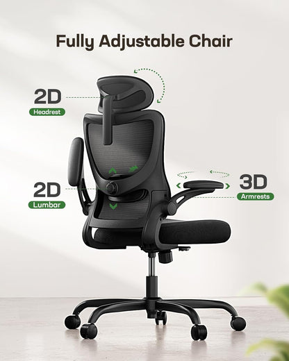 Ergonomic Office Chair: Office Computer Desk Chair with High Back Mesh and Adjustable Lumbar Support Rolling Work Swivel Task Chairs with Wheel 3D Armrests and Headrest-2