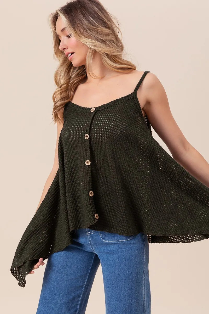 BiBi Popcorn Waffle Knit with Buttoned Front Cami Top