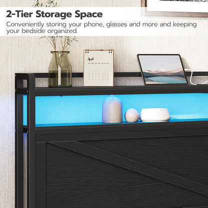 King Size Headboard with Charging Station and LED Lights-4