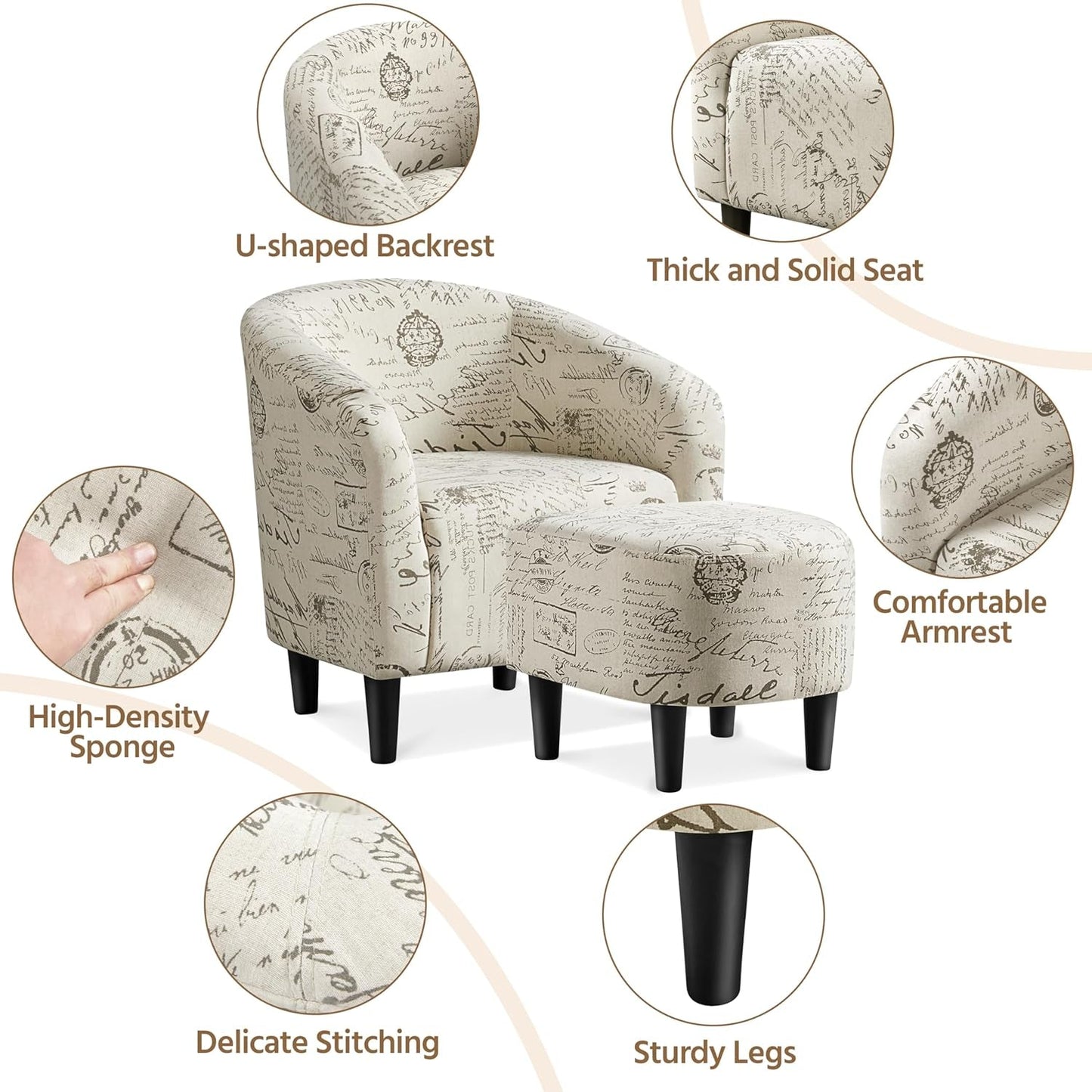 Modern Upholstered Club Chair With Ottoman Footstool-4