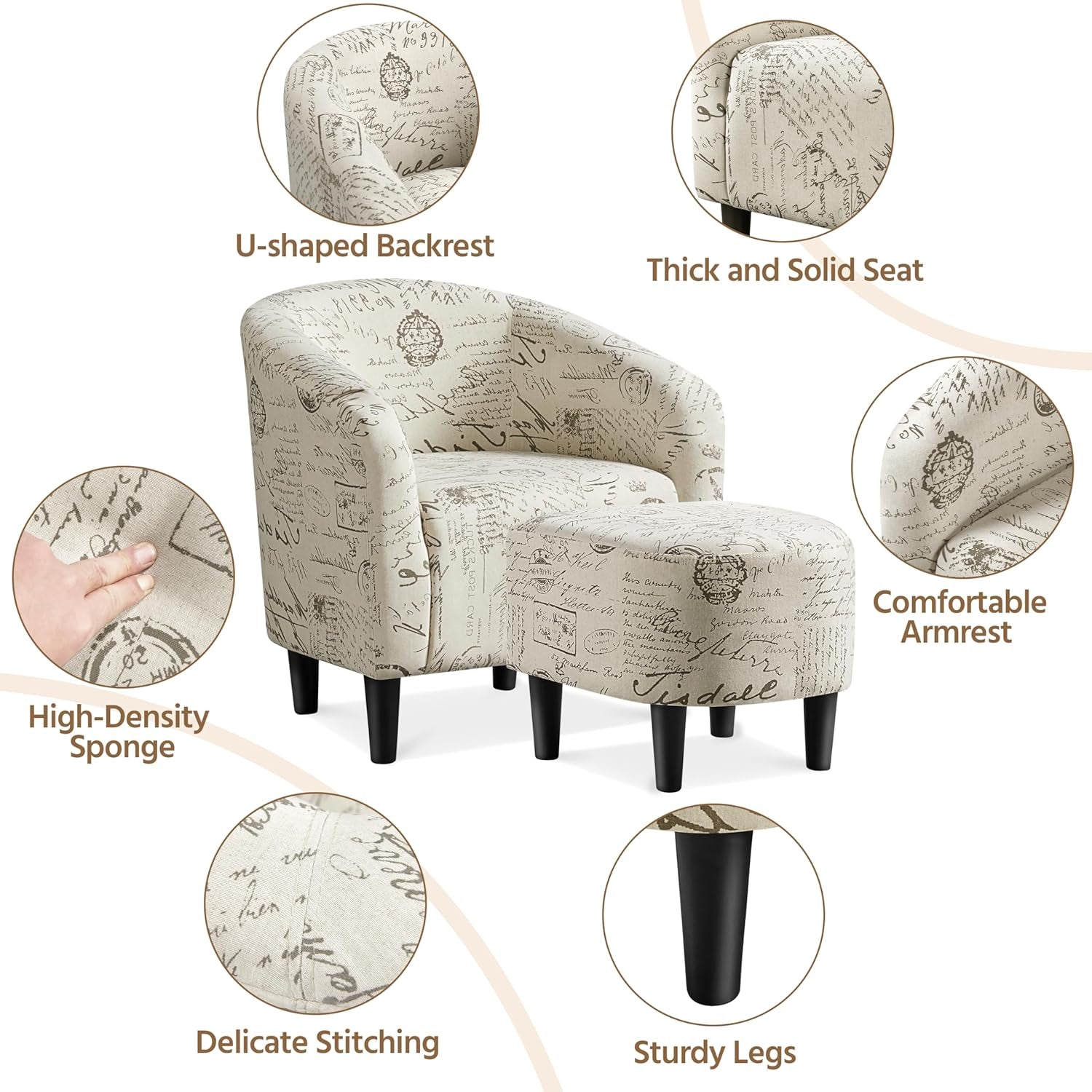 Modern Upholstered Club Chair With Ottoman Footstool-4