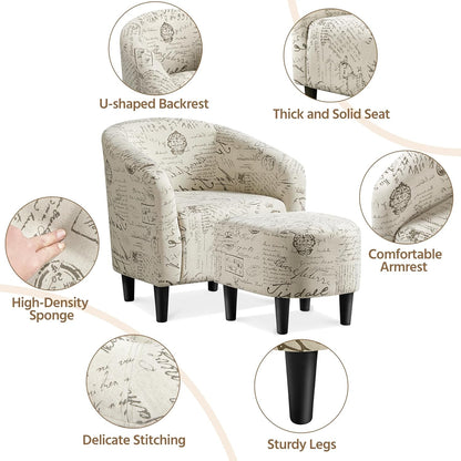 Modern Upholstered Club Chair With Ottoman Footstool-4