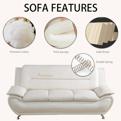 Sectional Sofa Sets, Living Room Furniture Sets Modern Faux Leather Sofa Couch 5-Seat Sofa for Living Room(A-Creamy White, Sofa+Loveseat)-3