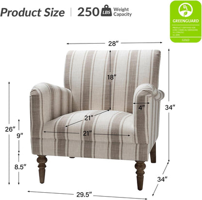 Tan Stripe Accent Chair With Arms And Wooden Legs Modern-1