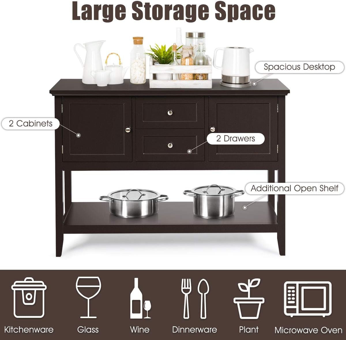 Coffee Brown Wood Buffet Server with Cabinets-2