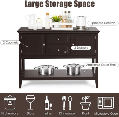 Coffee Brown Wood Buffet Server with Cabinets-2