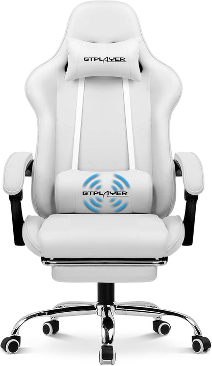 Gaming Chair with Footrest, Computer Chair with and Lumbar Support, Height Adjustable Game Chair with 360°-Swivel Seat and Headrest and for Office or Gaming (All Light Gray-Fabric)-0