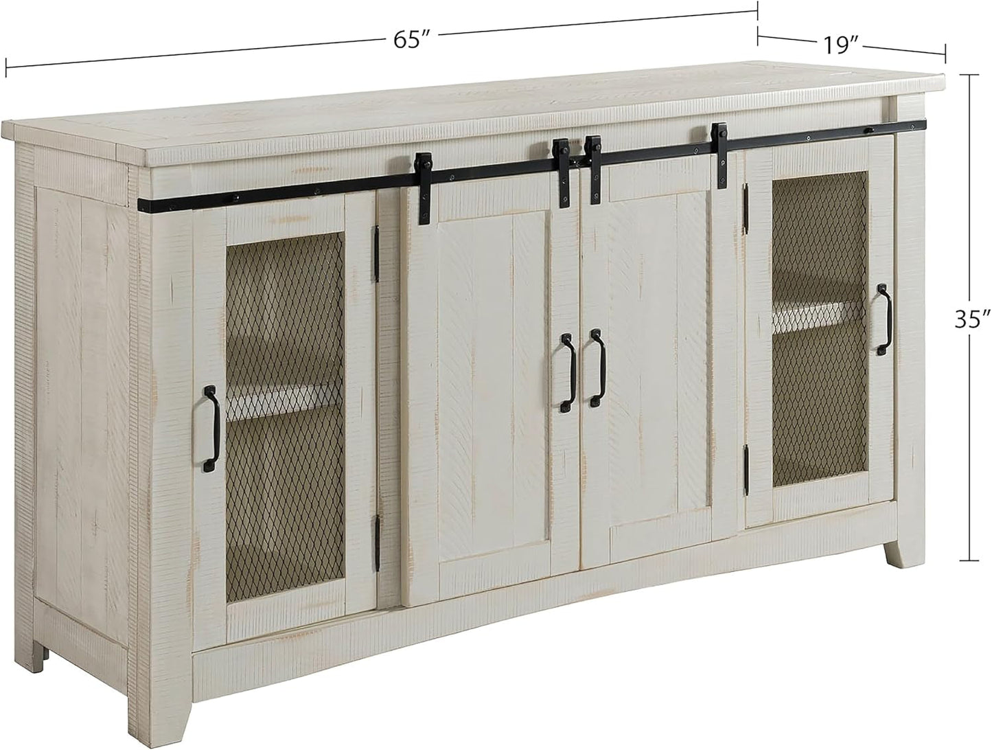 Rustic 65” Solid Wood TV Stand with Storage, All Antique White-1