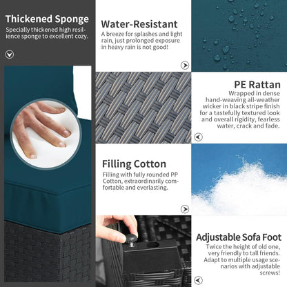 Patio Furniture Set 6 Pieces Couch Outdoor Chairs Coffee Table Peacock Blue Anti-Slip Cushions and Waterproof Covers-4