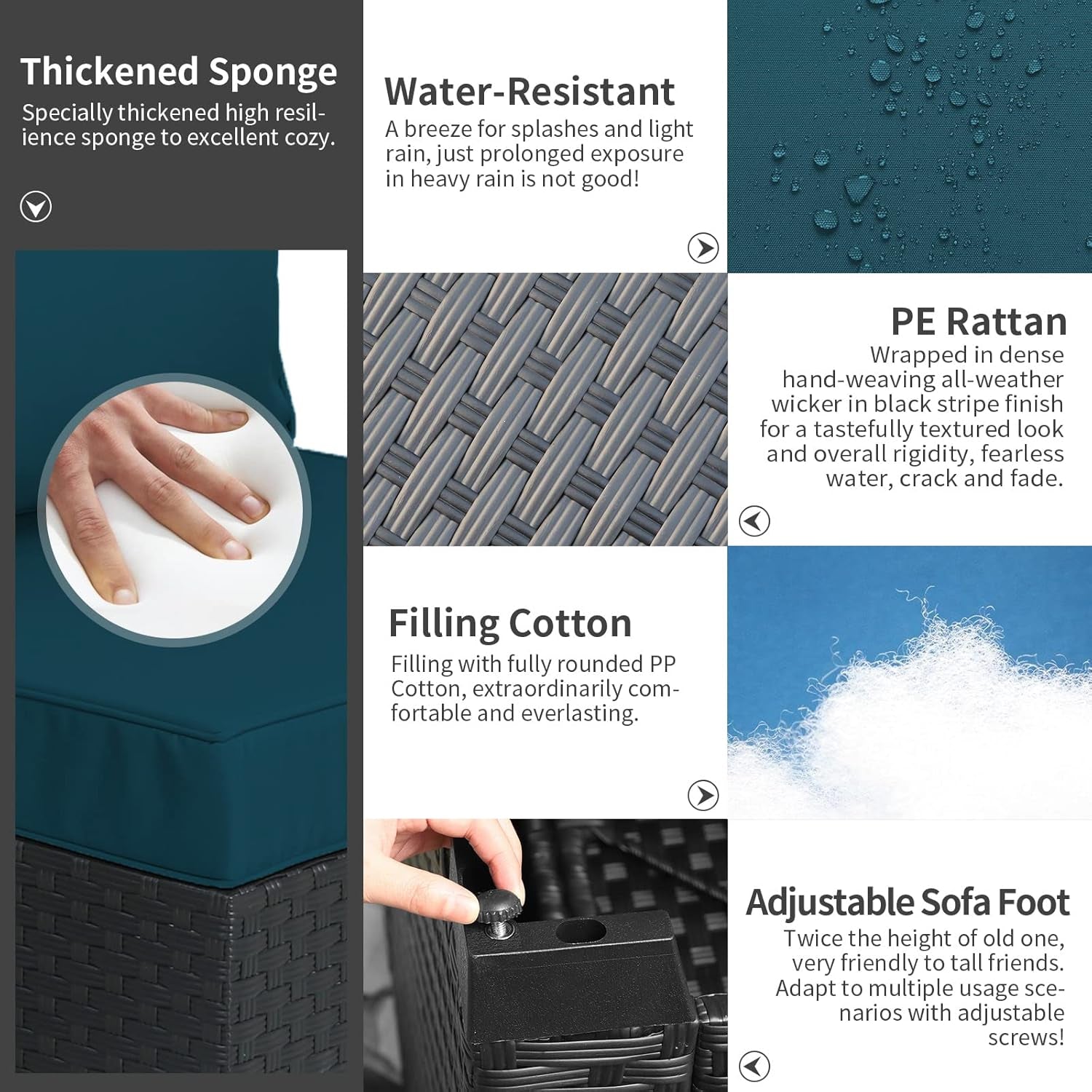 Patio Furniture Set 5 Pieces Outdoor Furniture Sets Patio Couch Outdoor Chairs Coffee Table Peacock Blue Anti-Slip Cushions and Waterproof Covers-3