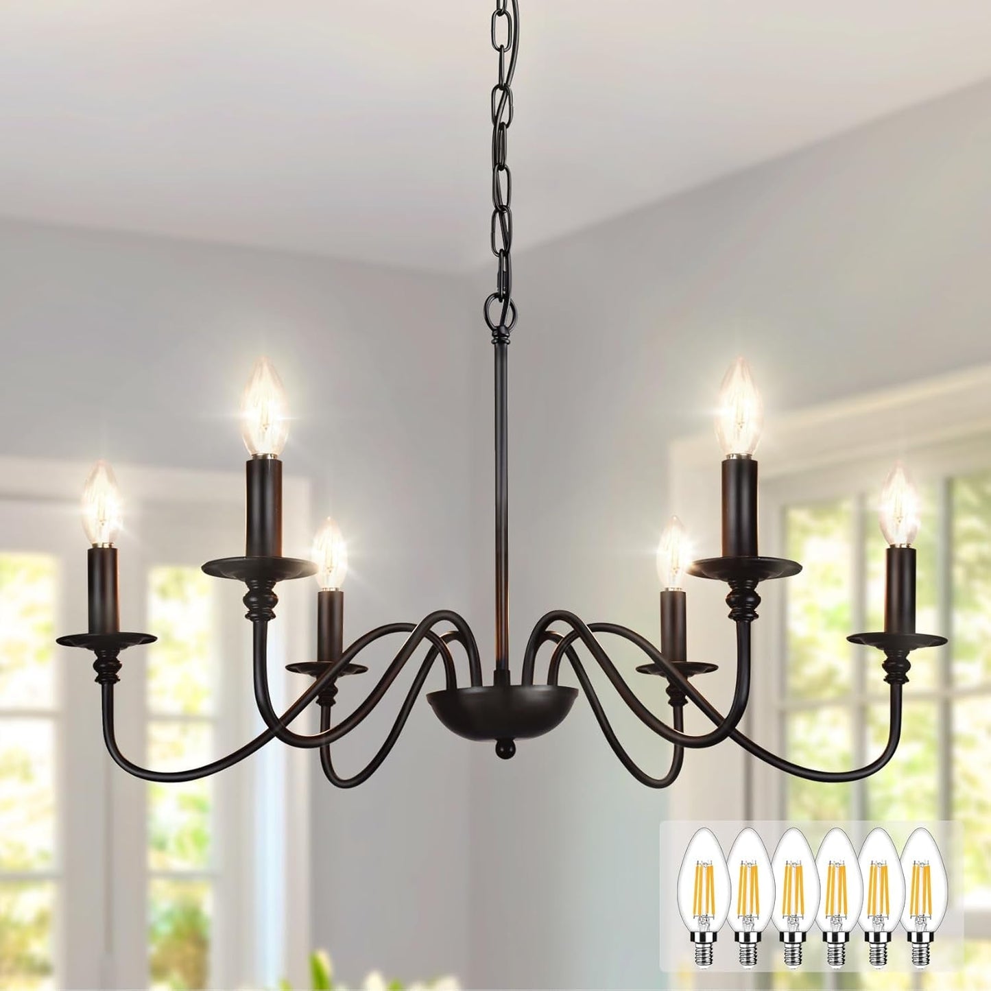 Six Light Black Industrial Farmhouse Chandelier Pendant-0