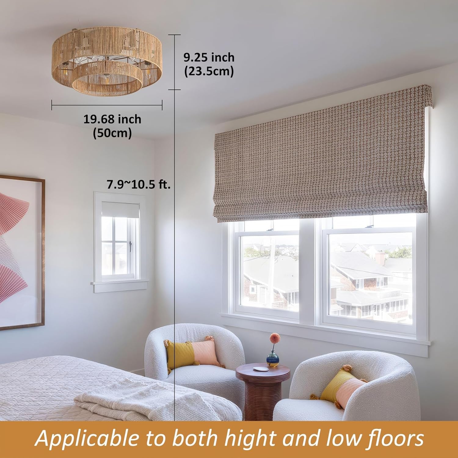 Boho Flush Mount Rattan Ceiling Fan with Light-3