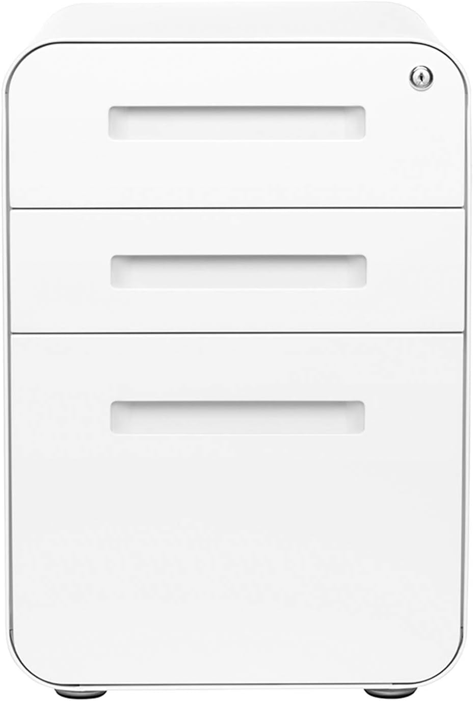 White Filing Cabinet with Lock & Wheels-3