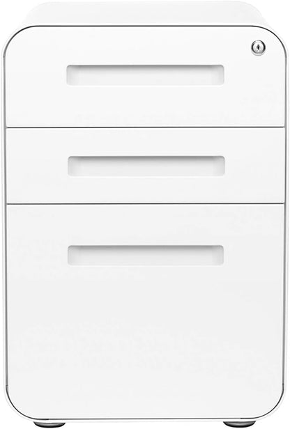 White Filing Cabinet with Lock & Wheels-3