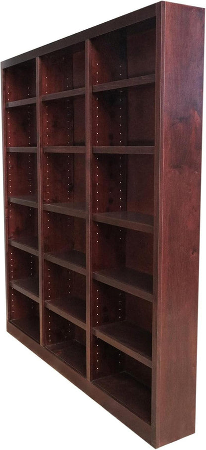 Traditional 84 Inch Tall Triple Wide Oak Bookcase 18 Shelf-3