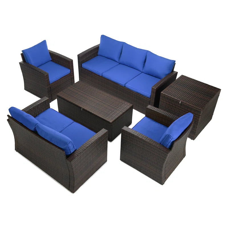 Rattan 7 Person Outdoor Seating Group With Cushions-1