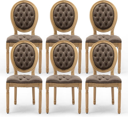 PU Leather Upholstered Dining Chairs Set of 6 French Country round Back Kitchen Side Chairs with Nailhead Trim and Wood Legs for Dining Room, Kitchen, Restaurant(Brown)-0