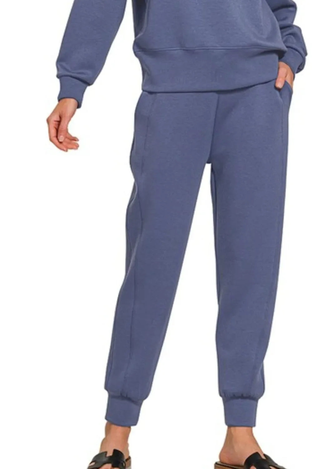Zenana Scuba Crewneck Pullover & Joggers 2 Pieces Set