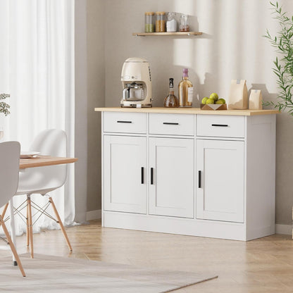 White Buffet Cabinet With Storage 47W Three Doors Drawers-1
