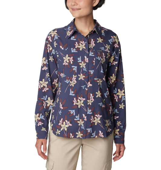 Columbia Womens Silver Ridge Utility Patterned Long Sleeve Shirt Nocturnal Tiger Lilies 1X