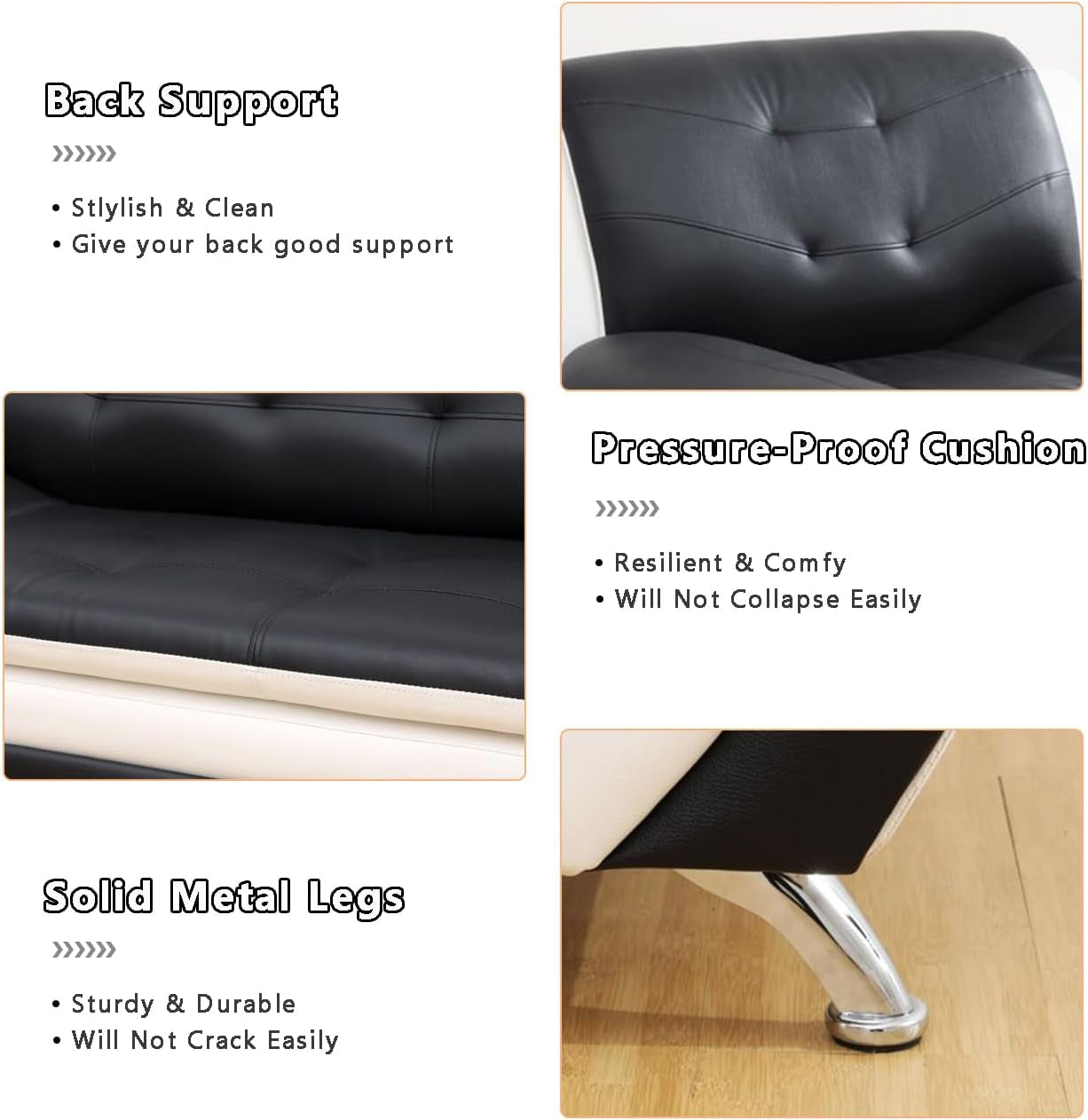 Living Room Sofa Set Leather Couch and Loveseat for Living Room, Living Room Couch Set, Sofa for Bedroom, Apartment, Living Room Furniture Sets (Black&White, Sofa+Loveseat)-2