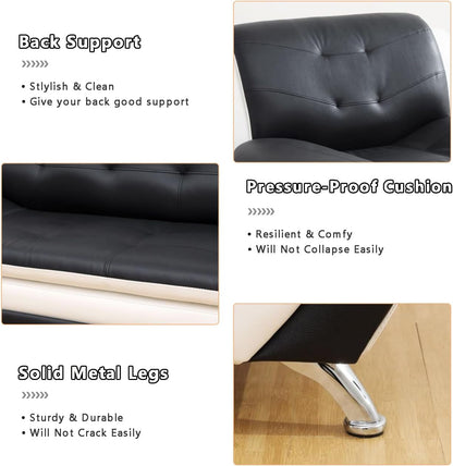 Living Room Sofa Set Leather Couch and Loveseat for Living Room, Living Room Couch Set, Sofa for Bedroom, Apartment, Living Room Furniture Sets (Black&White, Sofa+Loveseat)-2